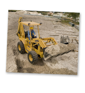 Allmand construction worker in a front end loader